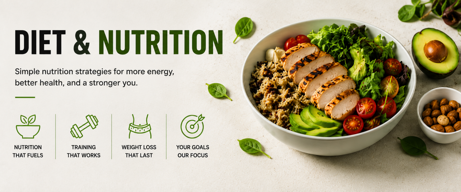 Healthy grilled chicken salad with vegetables and quinoa representing diet and nutrition.